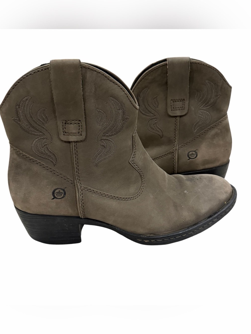 Born Women’s 8 39 Brown Leather Side Zip Western Ankle Boots S4